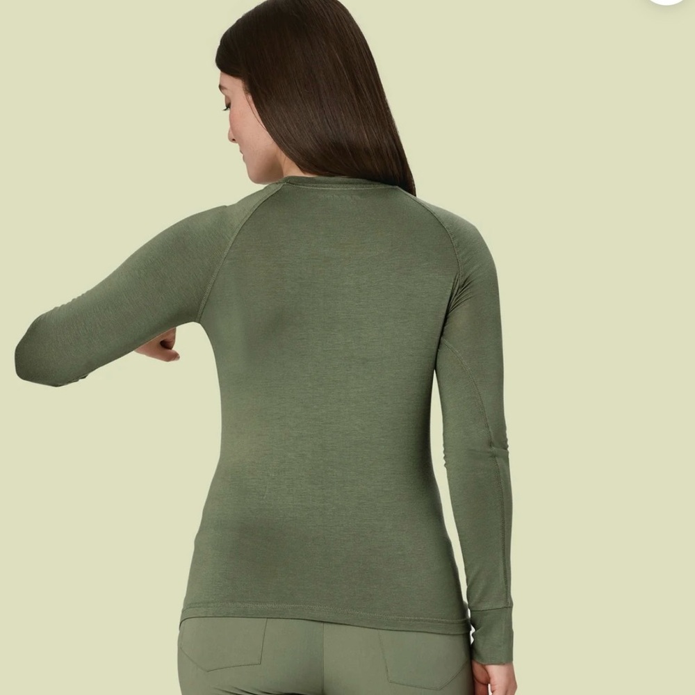 Olive Green Long Sleeve Women's Under Scrub Top - Picture 2 of 7